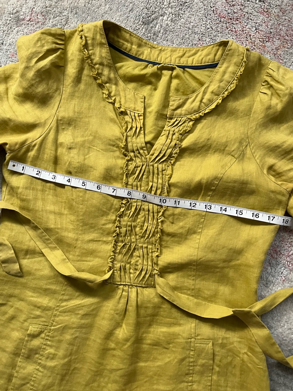 BODEN Yellow Ruffled Front Linen Dress with tie - Picture 11 of 13